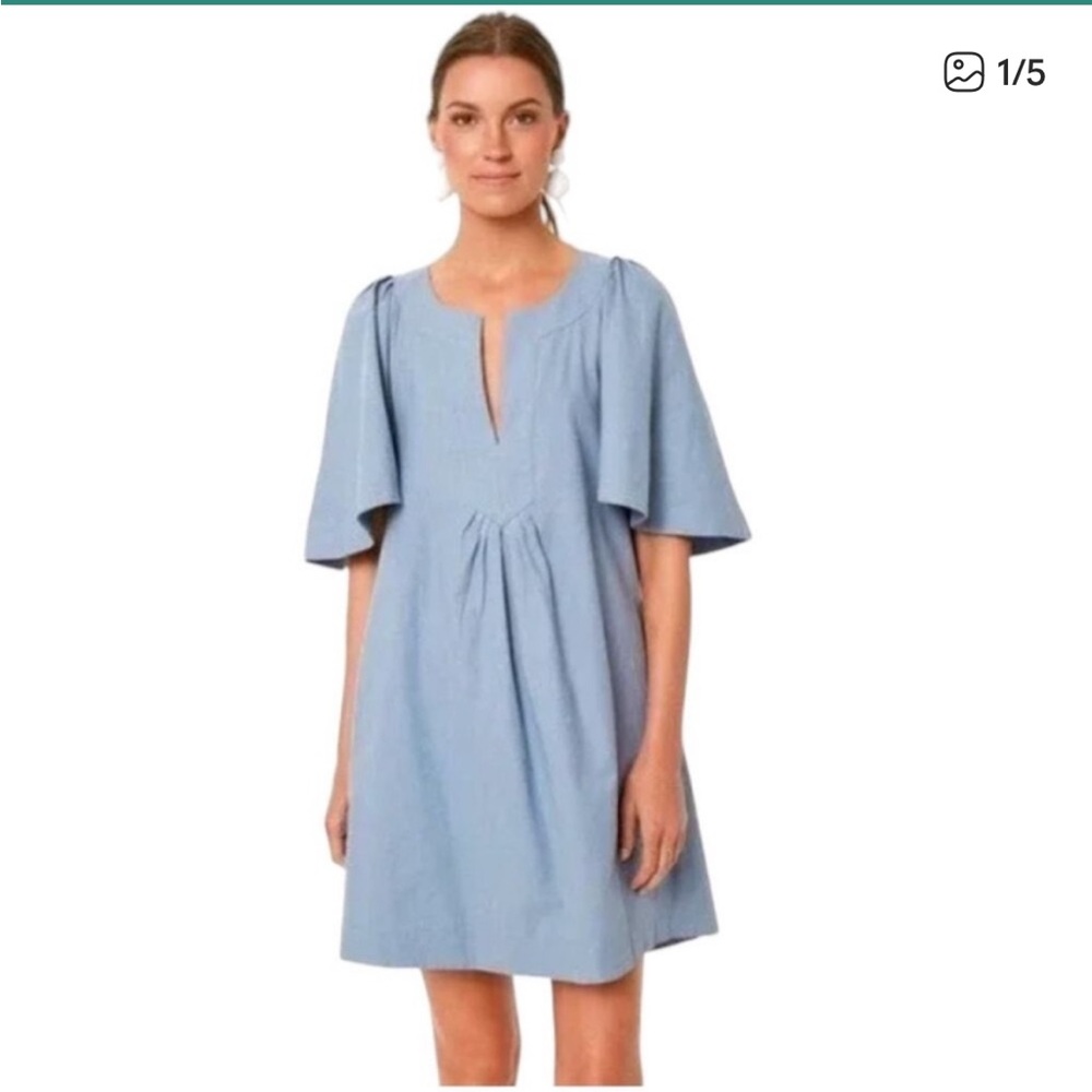 Pomander Place Finley Flutter Sleeve Cotton Relaxed Pocket Dress Blue
